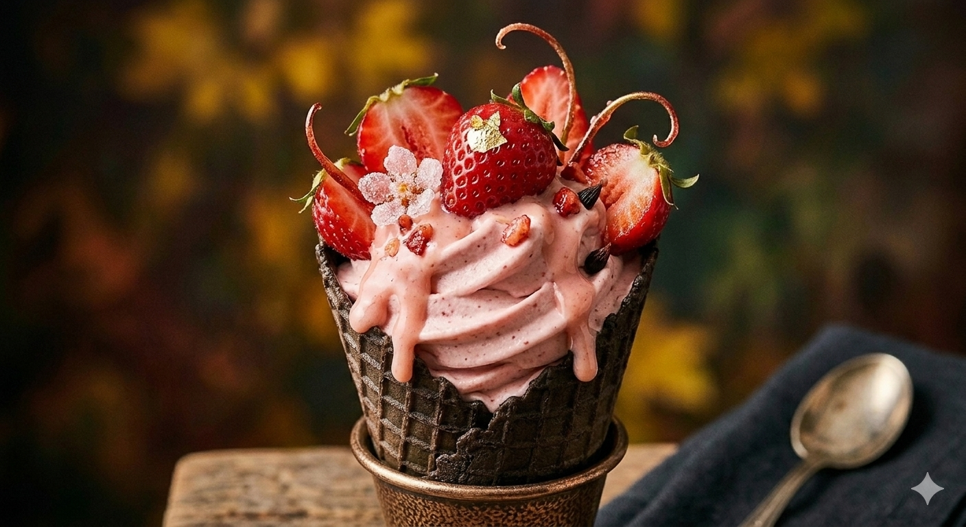 Stylized retro strawberry covered in ice